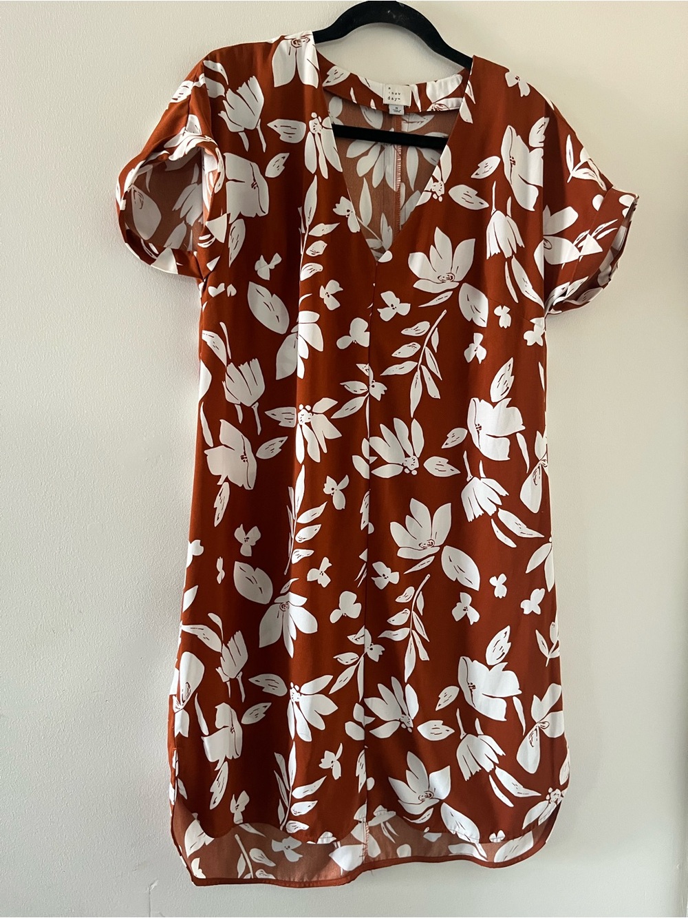A New Day Rust Orange Floral Mini Dress Medium Fall Resort Cottagecore